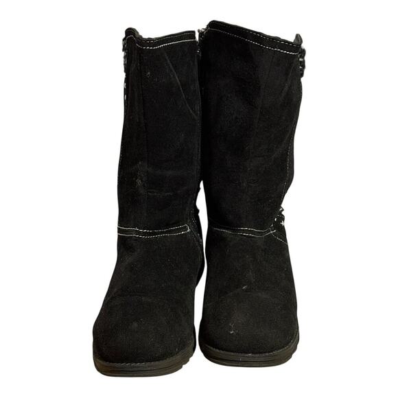 Muk Luks Black Knit Sweater Back Winter Boots Women's Size 10 Suede Faux Fur - Picture 3 of 8